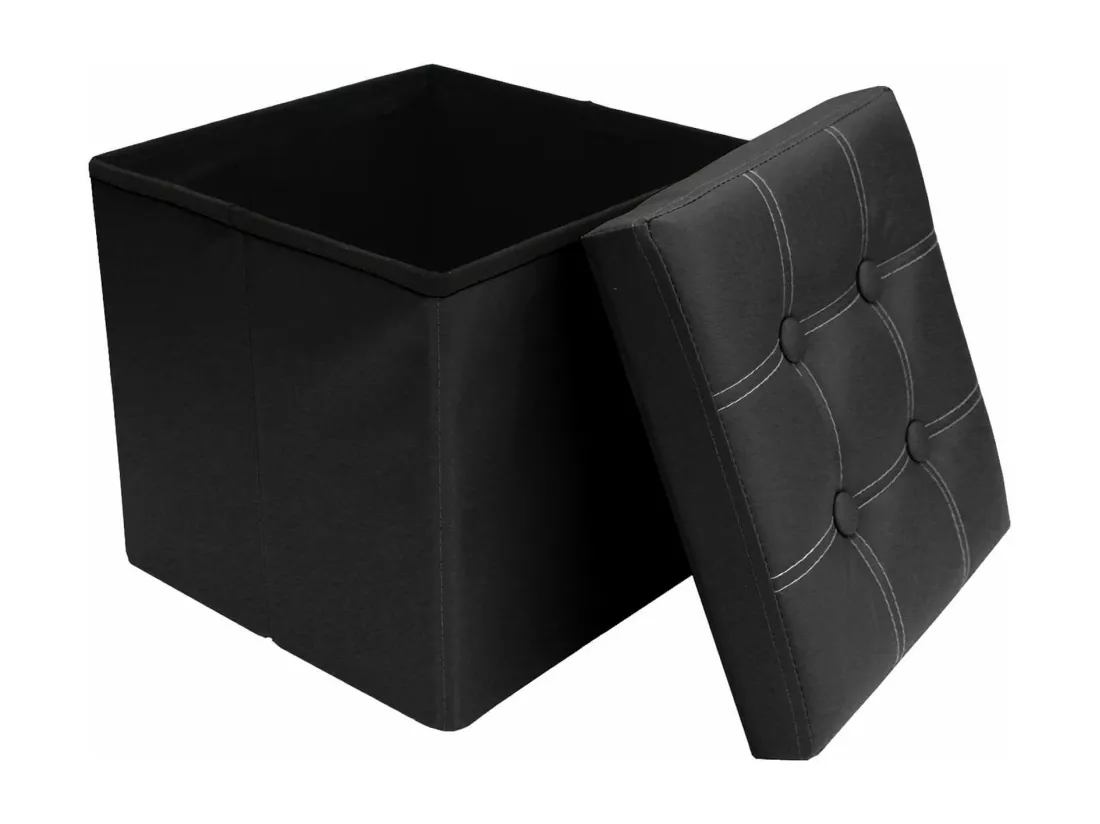 Mobili Rebecca Pouf Coffre de Rangement Carre Synthétique Noir 30x30x30