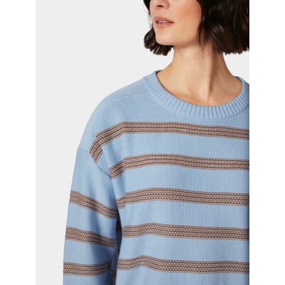 Damen-Strickpullover gestreift, Bleu-Braun