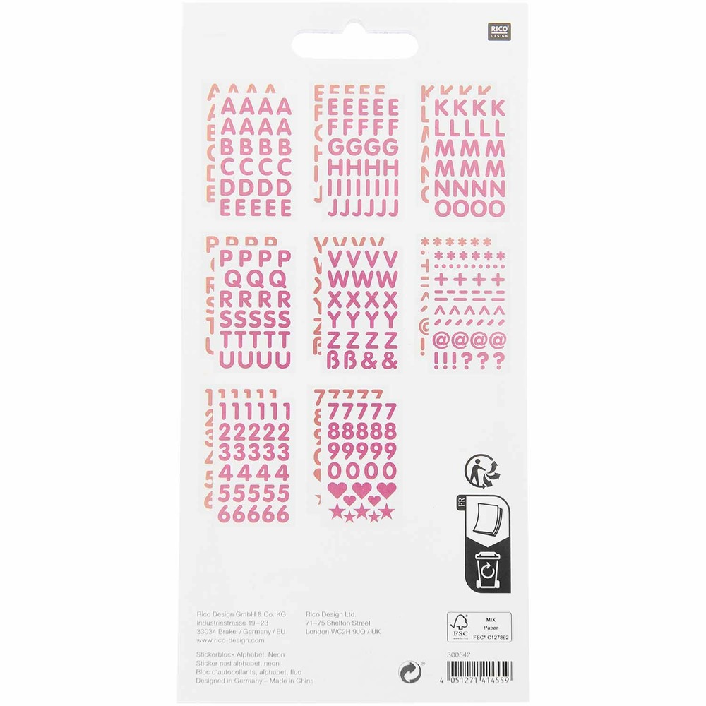 100 autocollants alphabet fluo