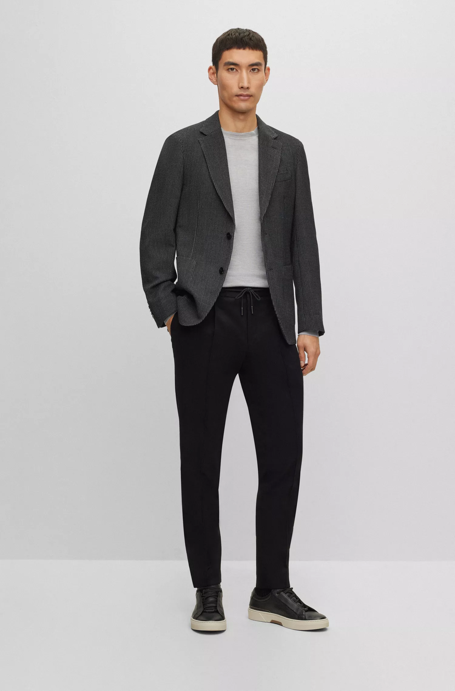 Jaqueta BOSS Camel Slim-fit em mistura de lã listrada