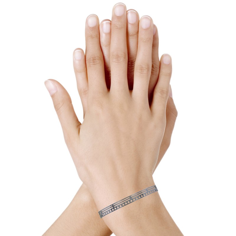 Bracelet Argent Rhodié Demi Jonc Plat Soleil