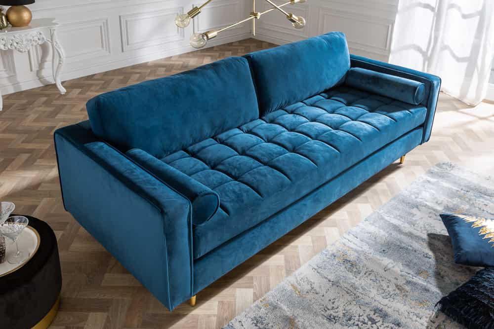 Design 3-Sitzer Sofa COZY VELVET 220cm petrol blau Samt Federkern Lounge