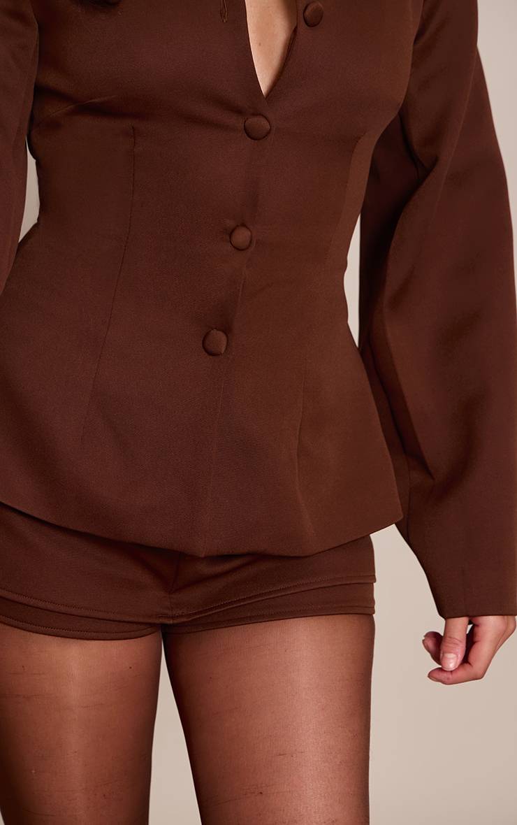 Chocolat Ensemble Blazer Cintré À Taille Froncée Et Manches Cocon Avec Boutonnage