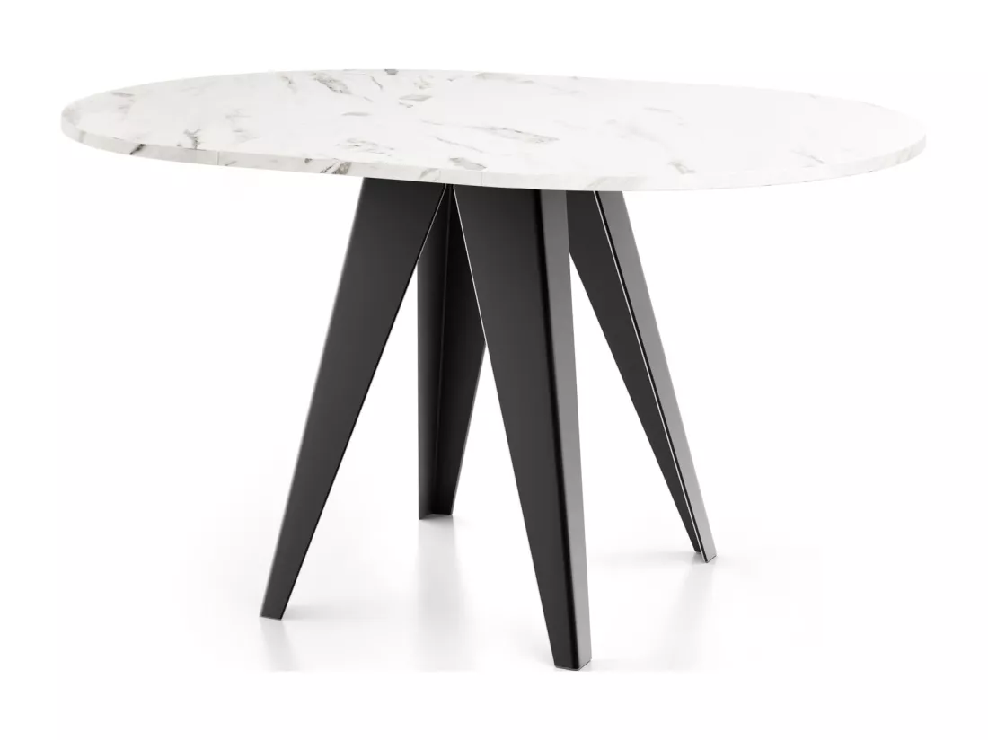 Table De Salle à Manger Ronde De Style Industriel - Moderne - Extensible De 90 Cm à 130 Cm - Pieds Métalliques Noirs - Compact Pour Petite Cuisine Ou Salon - Marbre
