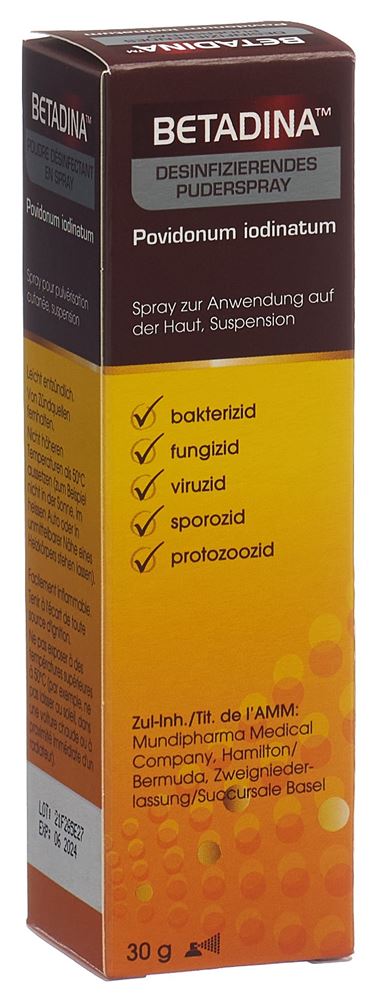 BETADINA desinfizierendes Puderspray<br>30 g, Aerosol Spray, Spray zur Anwendung auf der Haut, Suspension