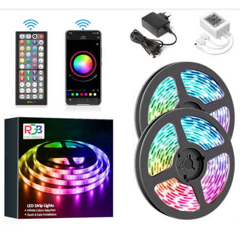 30m LED stripelys, RGB 5050 lys 540leds musikksynkronisering fargeskifting, innebygd mikrofon, app-kontrollert LED-lys taulys