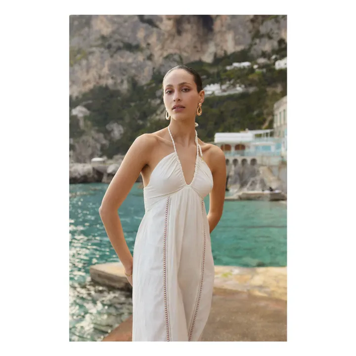 Alma Deia Robe Longue Brodée Dos Nu en Coton Bio | Blanc cassé