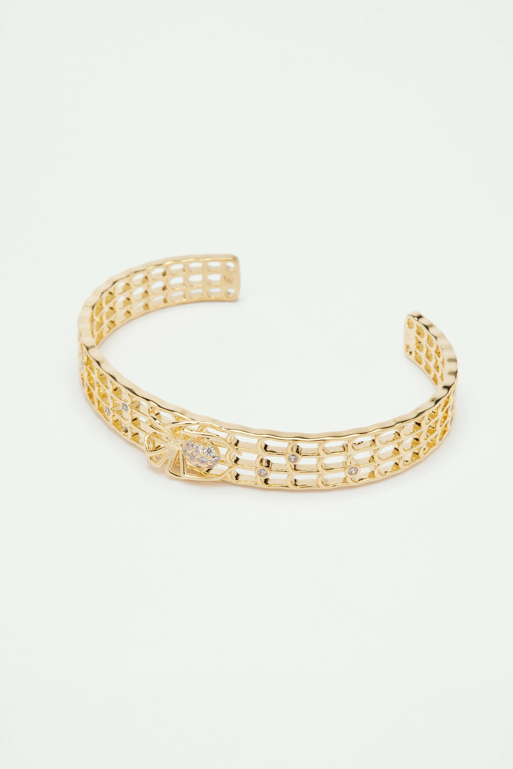 Bracelet jonc doré ajouré émail, araignée et cristaux | Jaune
