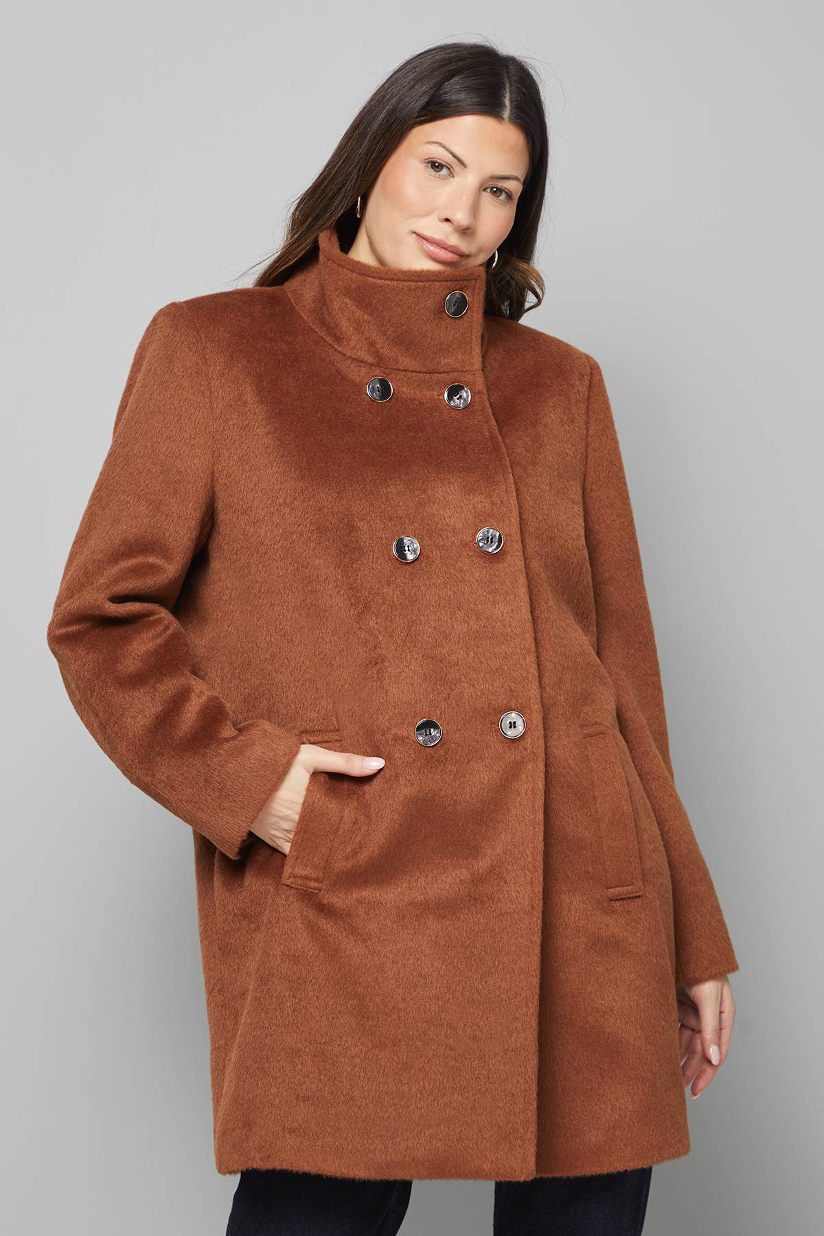 Wallis Manteau Court à Double Boutonnage avec Col Cheminée