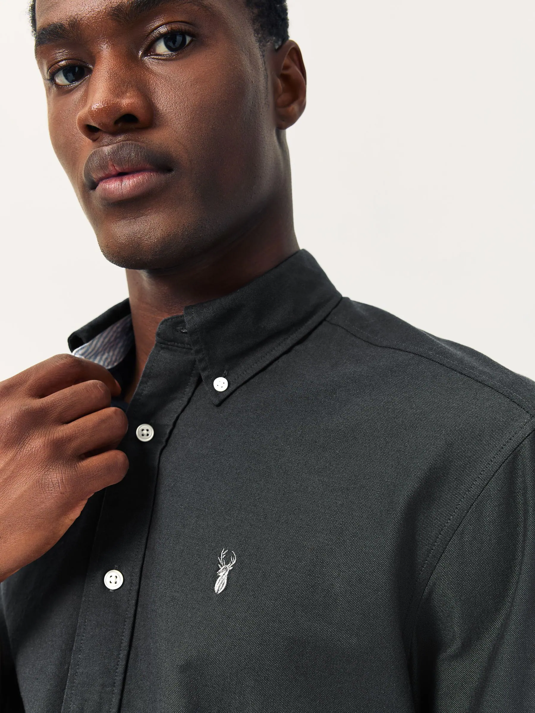 Antraciet - Slim Fit - Oxford-hemd met lange mouwen