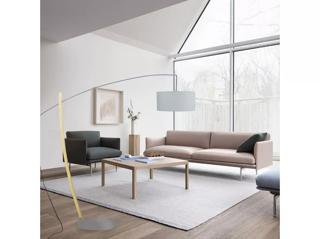 Lampadaire arqué bois naturel gris 190 cm.