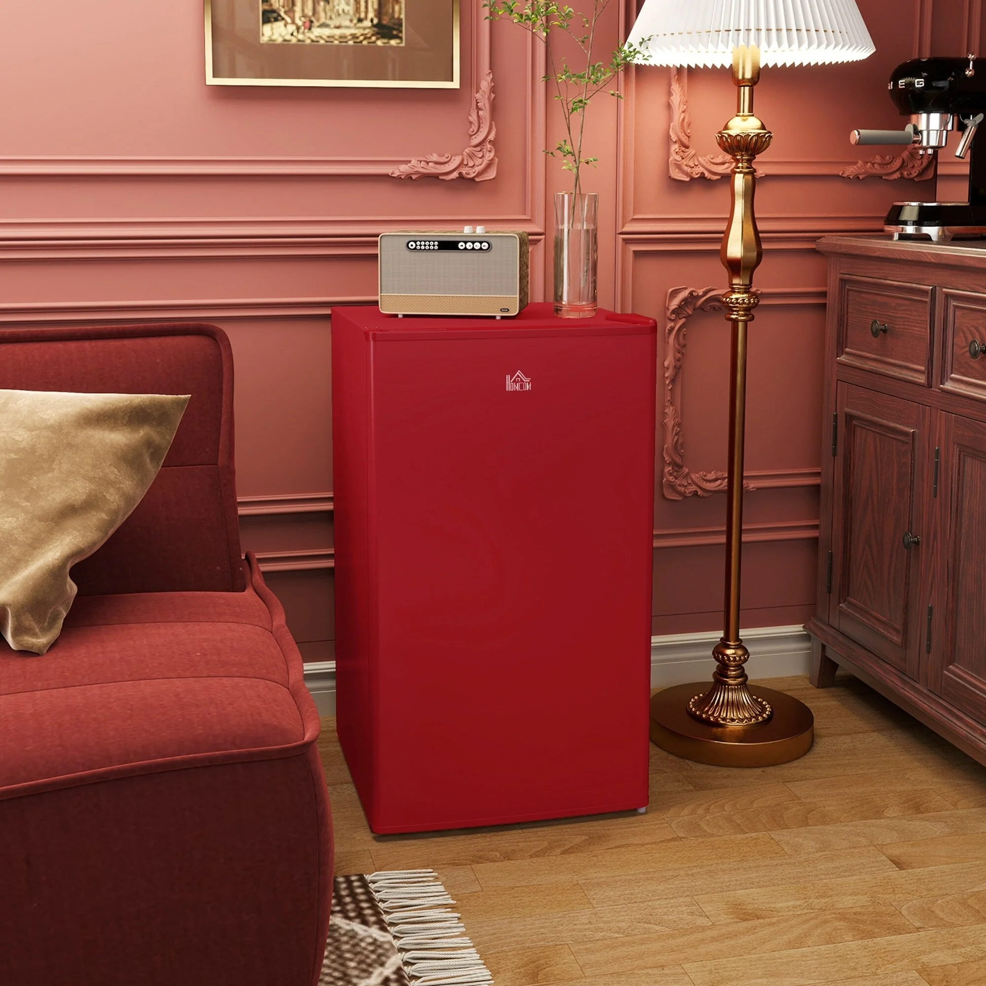 HOMCOM 3.2 Cu.Ft Mini Fridge with Freezer, Single Door Compact Refrigerator with Adjustable Thermostat for Bedroom