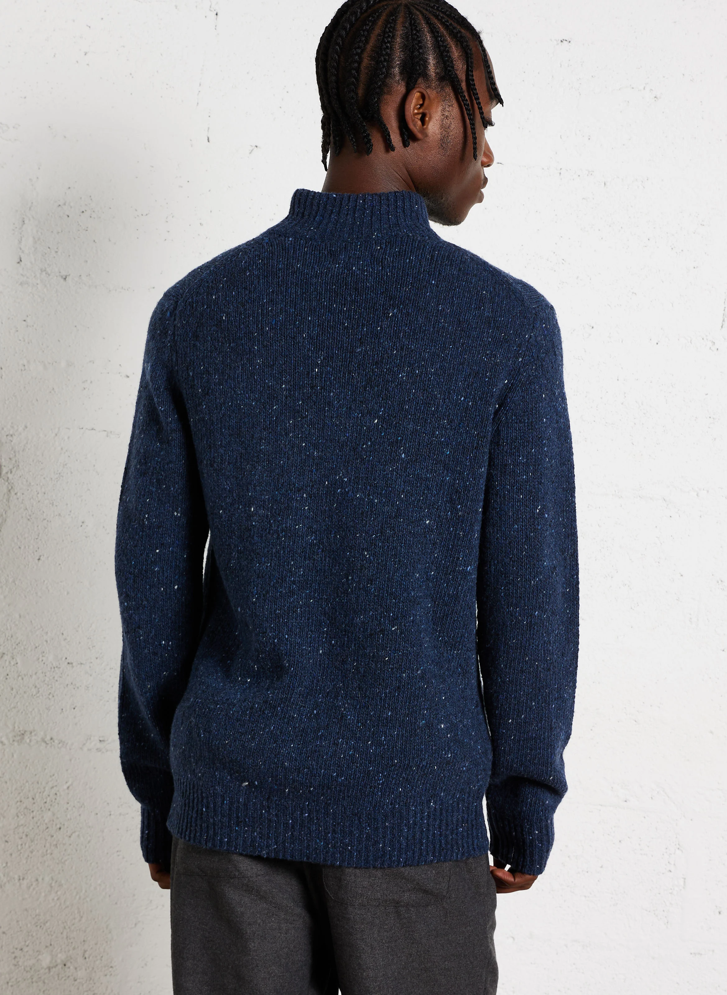 DONEGAL - Pull regular col montant en laine mélangée | Bleu