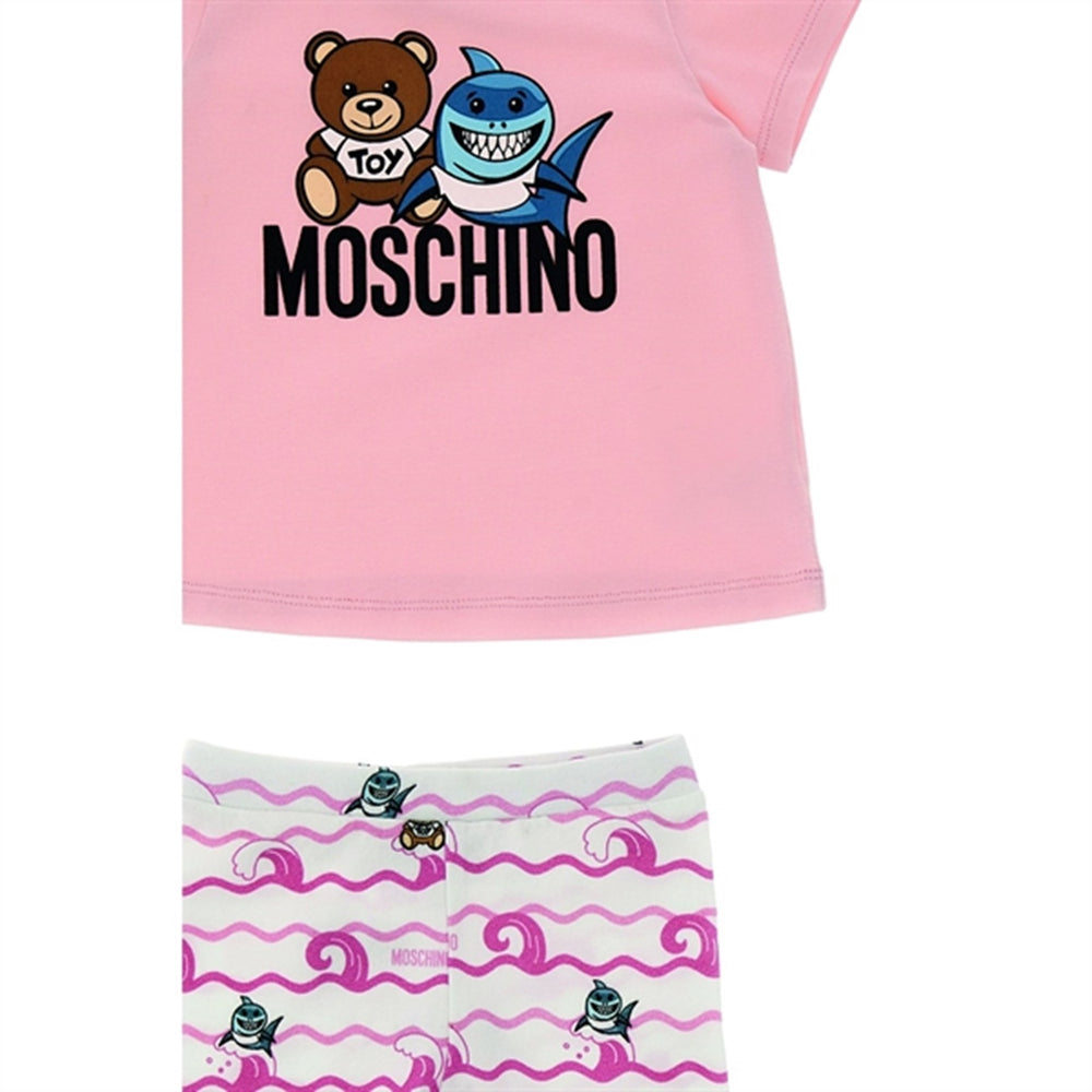 Pink Toy Shark T-Shirt Og Leggings Sæt
