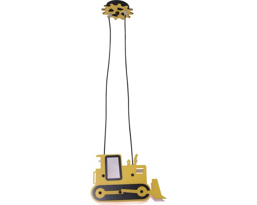 Kinderkamerlamp, Carter graafmachine-design, hout/metaal, geel en zwart gelakt, 2-lichts, HxLxB 37x23,5x11,5 cm