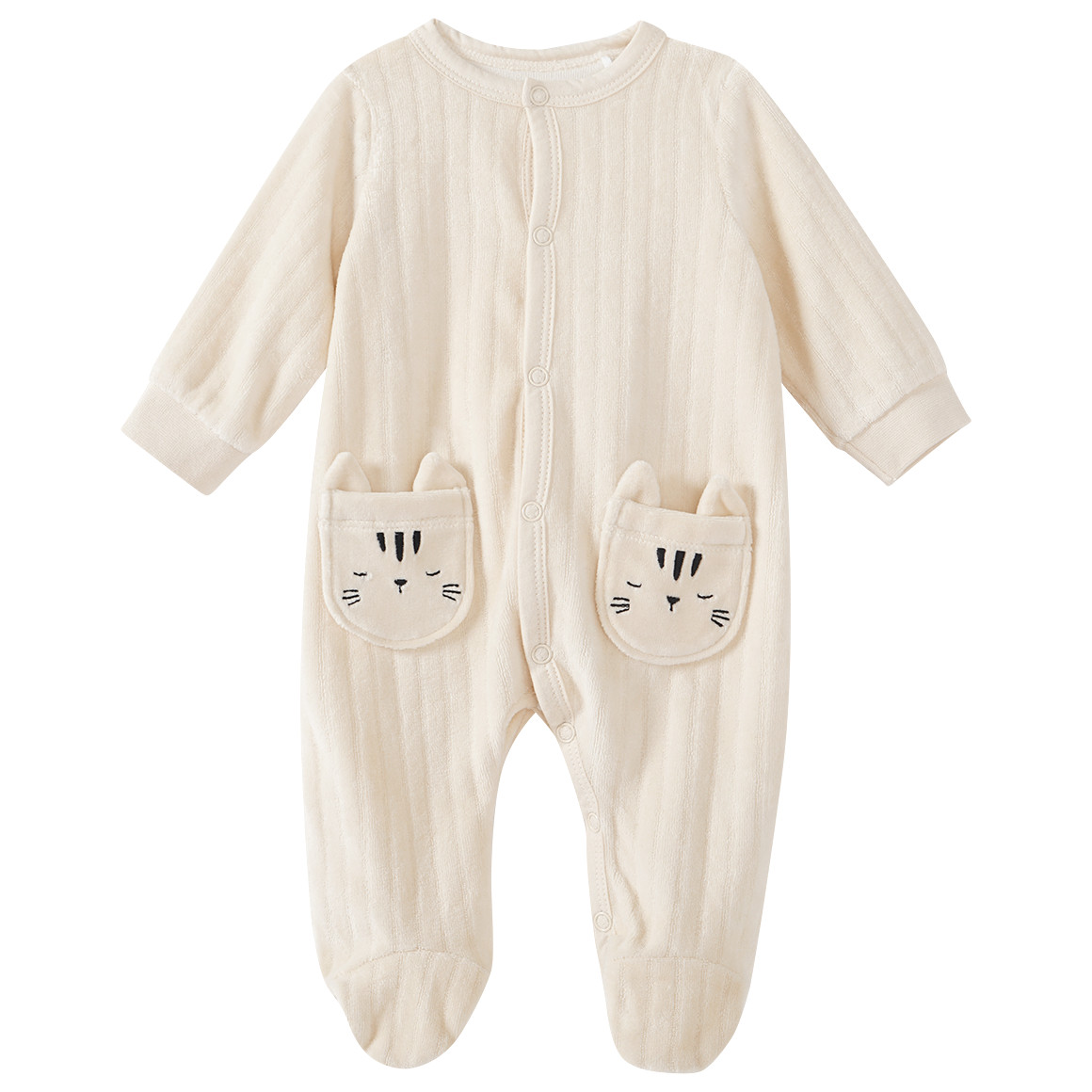 Topomini Newborn Schlafanzug mit Katzen-Motiv cremeweiss