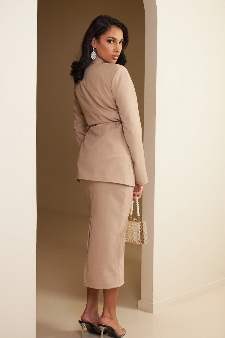 Ensemble 2 pièces blazer + jupe droite beige
