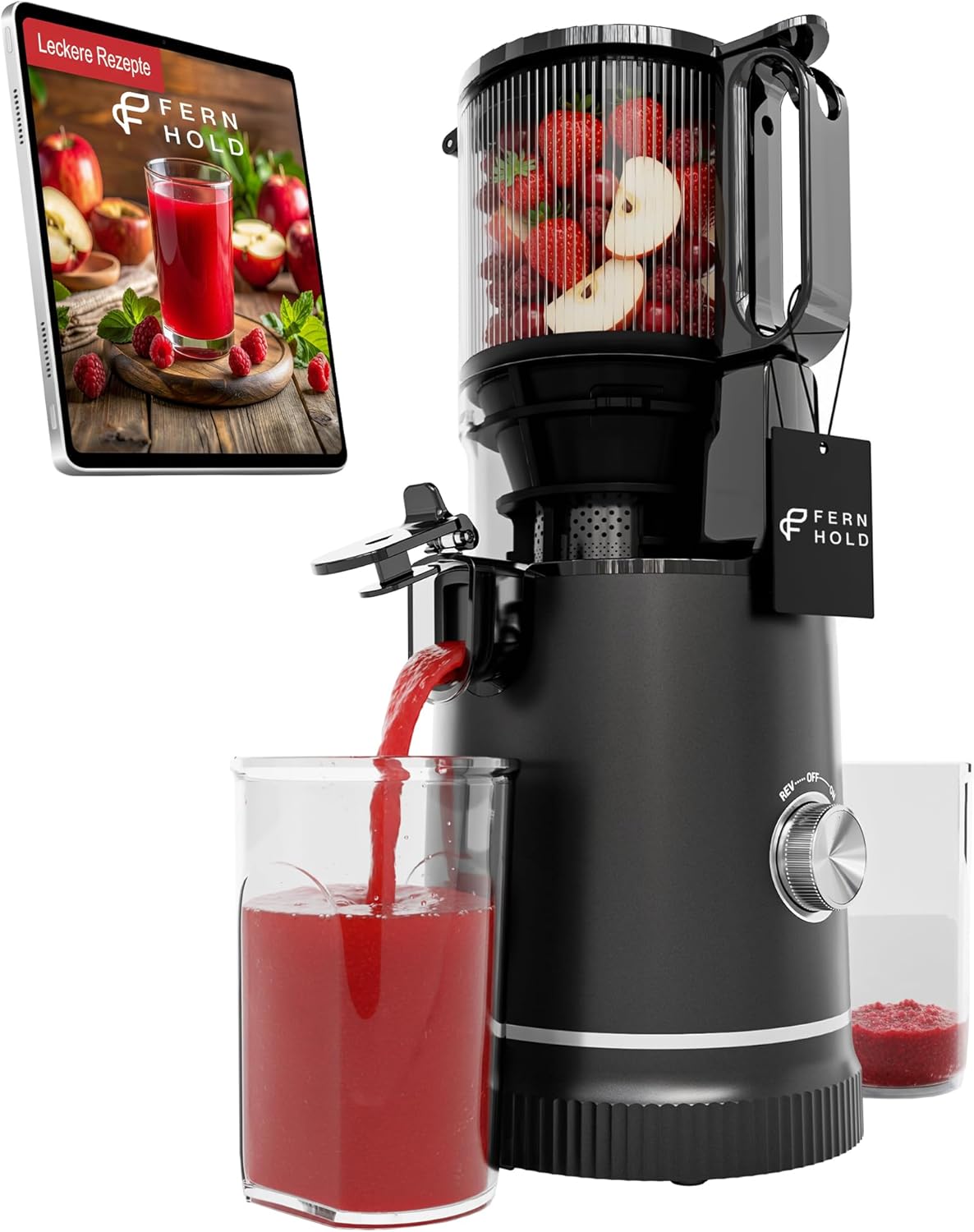 Entsafter Slow Juicer - Entsafter Gemüse und Obst Testsieger - 130 mm XXL Einfüllschacht, 1,8 L Füllvolumen, Juicer Machine mit 2 Gläsern, 3-fach Edelstahl-Filter, einfache Reinigung, 250W