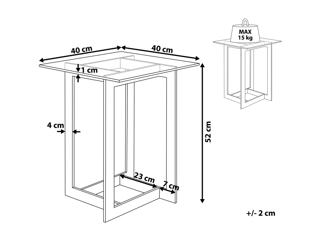 Table appoint argentée avec plateau en verre CRYSTAL