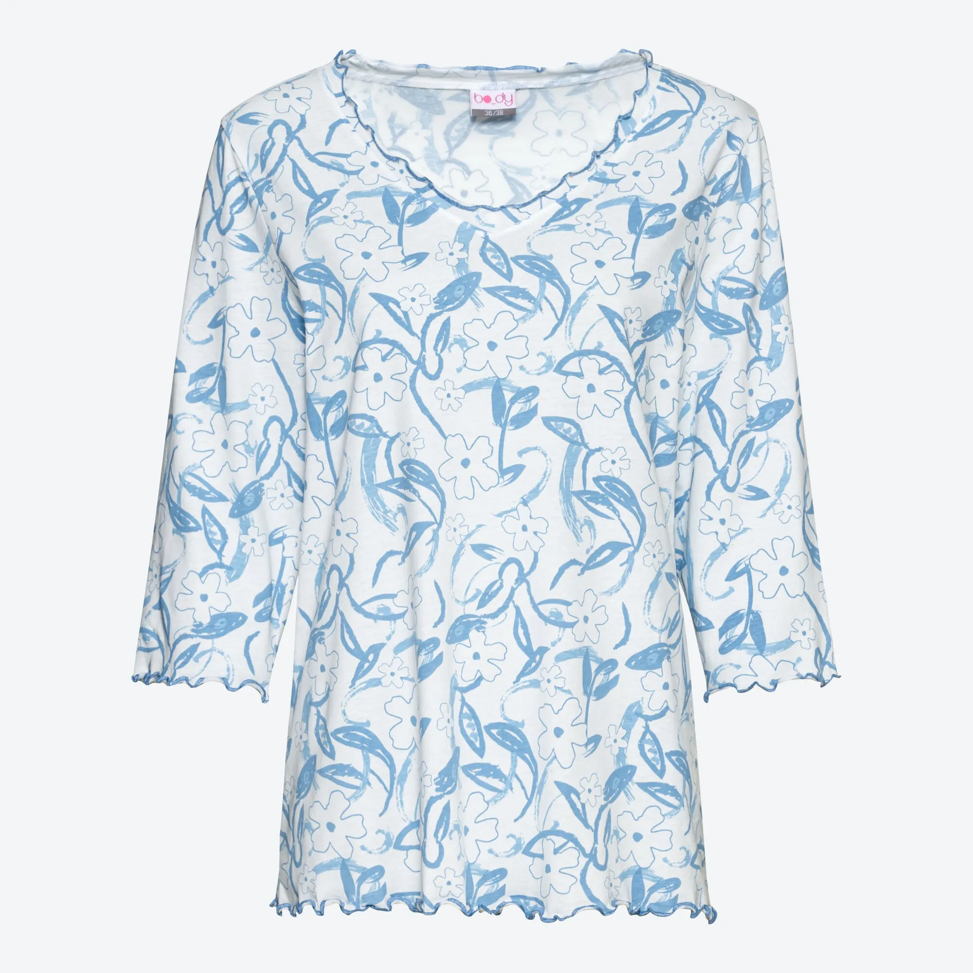 Damen-Schlafanzug mit gewelltem Saum, 2-teilig