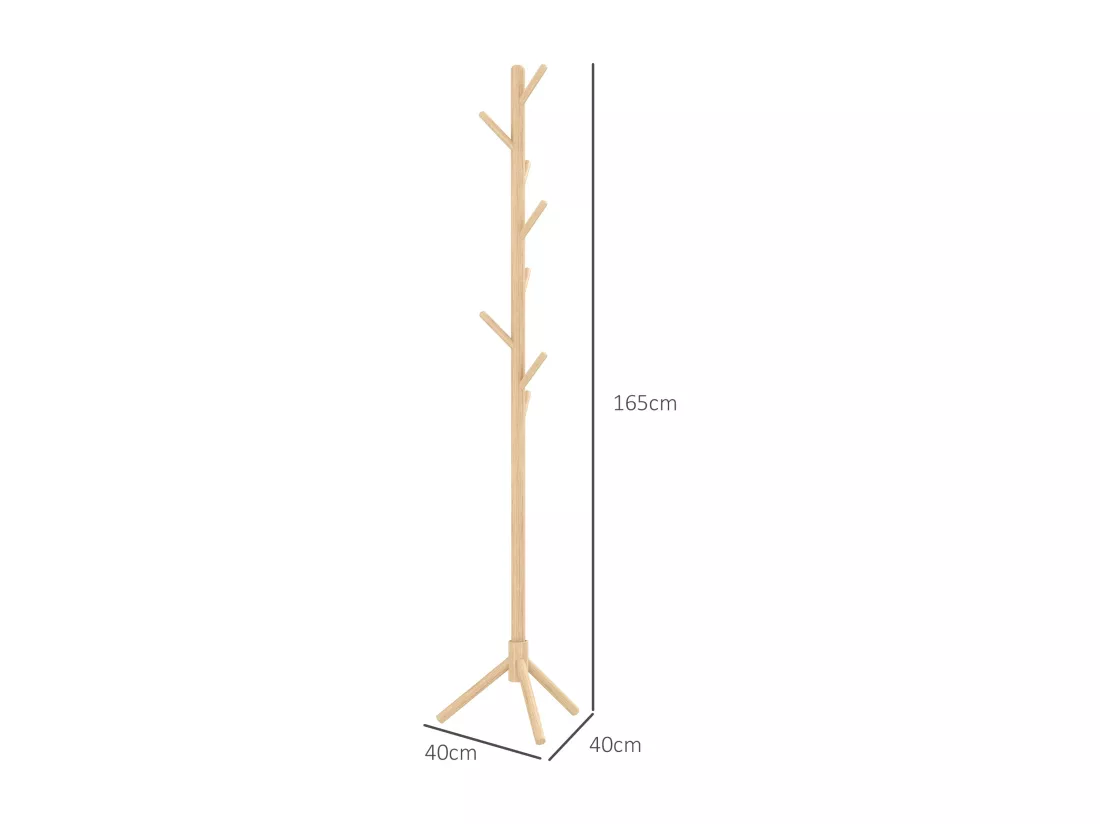 Portemanteau sur pied style cosy naturel 8 patères dim. 40L x 40l x 165H cm bois de pin