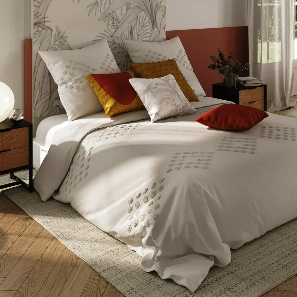 Housse de couette et deux taies coton lavé (260 x 240 cm) Moura Ecru