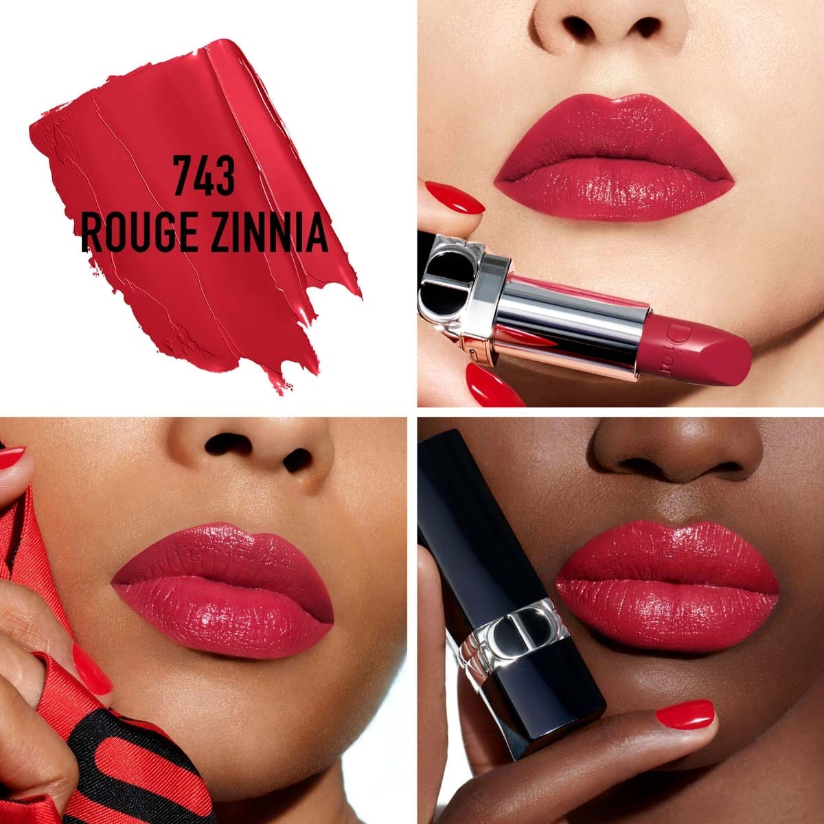 Rouge Dior Rouge Dior Rouge à Lèvres Rechargeable Couleur Couture, 4 finis : Satin, Mat, Métallique et Velours