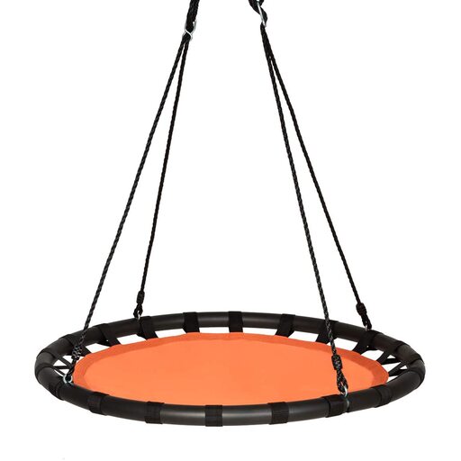 Balanço redondo tipo ninho de 100 cm, com largura ajustável de 100 a 160 cm e capacidade de carga de até 150 kg.