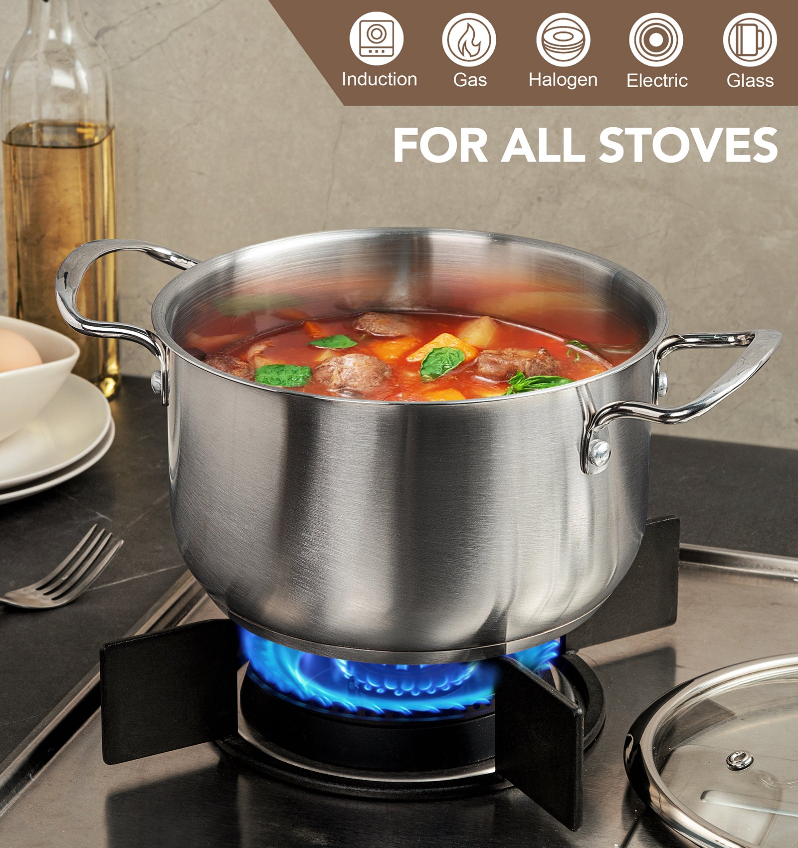 Michelangelo Stainless Steel pots and pans set, 6 Piece Kitchen Pots Set