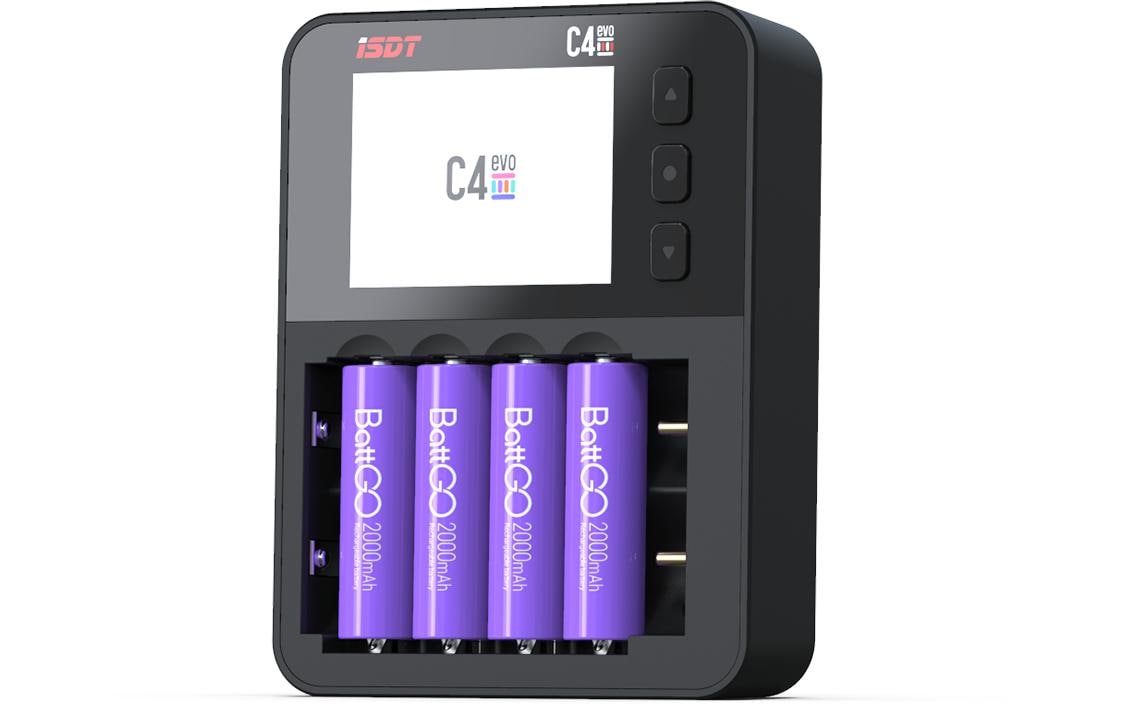 Ladegerät C4 EVO Smart Charger USB-CLadegerät für Li-Ion, Li-fe, NiMH und NiZn Rundzellen wie 18650, AA, AAA und viele mehr