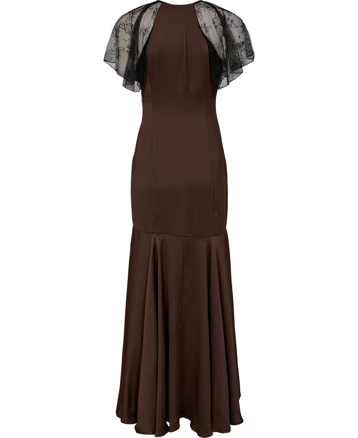 ROTATE Birger Christensen Lace Maxi V-Neck Dress Chicory coffee