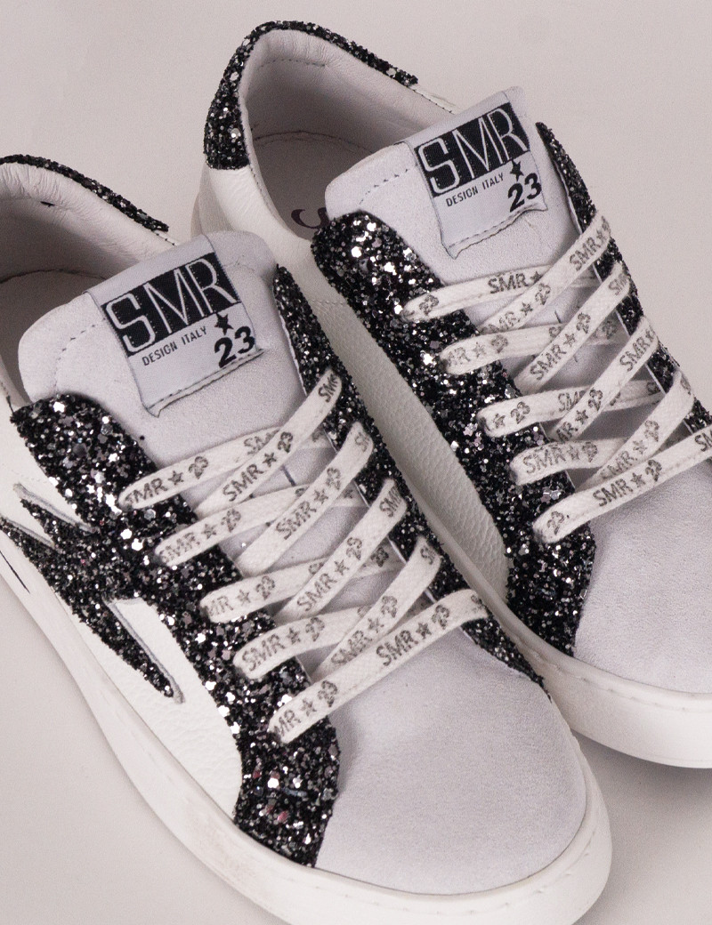 SEMERDJIAN BASKETS MAYA BASSES GLITTER NOIR CUIR BLANC 10279