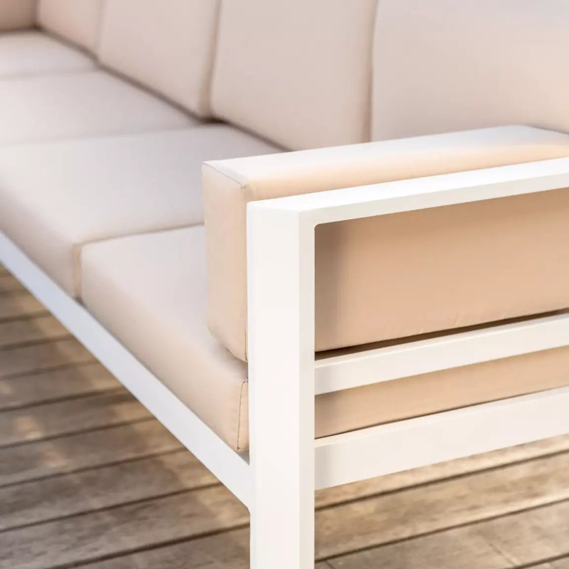 Salon de jardin d'angle en aluminium 6 places Ostara Blanc et taupe