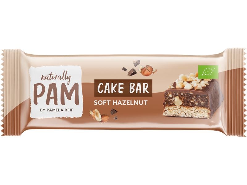 Naturally Pam Riegel Bio Cake Bar – Soft Hazelnut 12 x 44 g Bio-Haferriegel mit Haselnüssen und Kakao