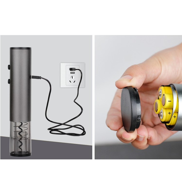 (4-tlg. Set) Elektrischer Korkenzieher Weinflaschenöffner mit Kapselschneider / Flaschenverschluss / Dekanter Ausguss (USB) - Silber