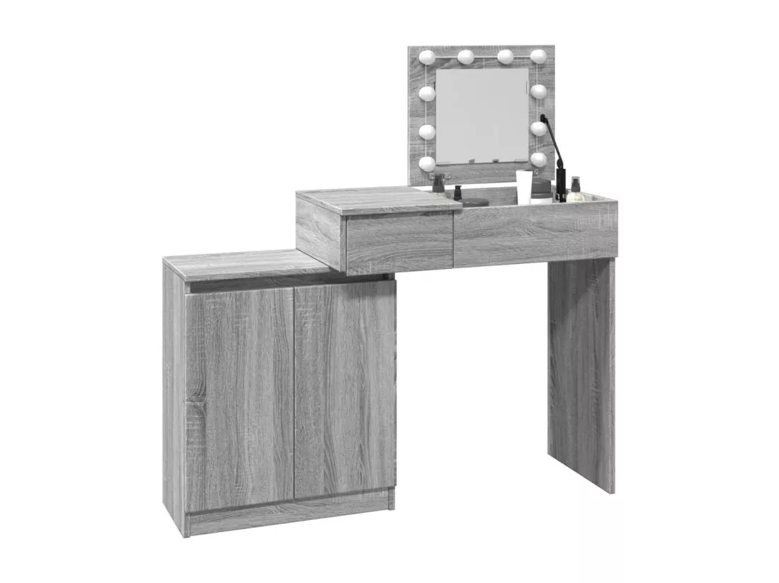 Coiffeuse avec LED sonoma gris 115x37x110,5 cm