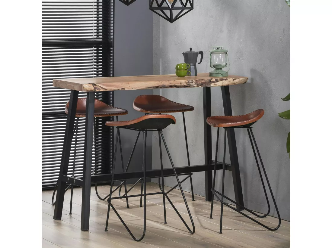 Table bar bois d'acacia massif métal 125 cm MELBOURNE