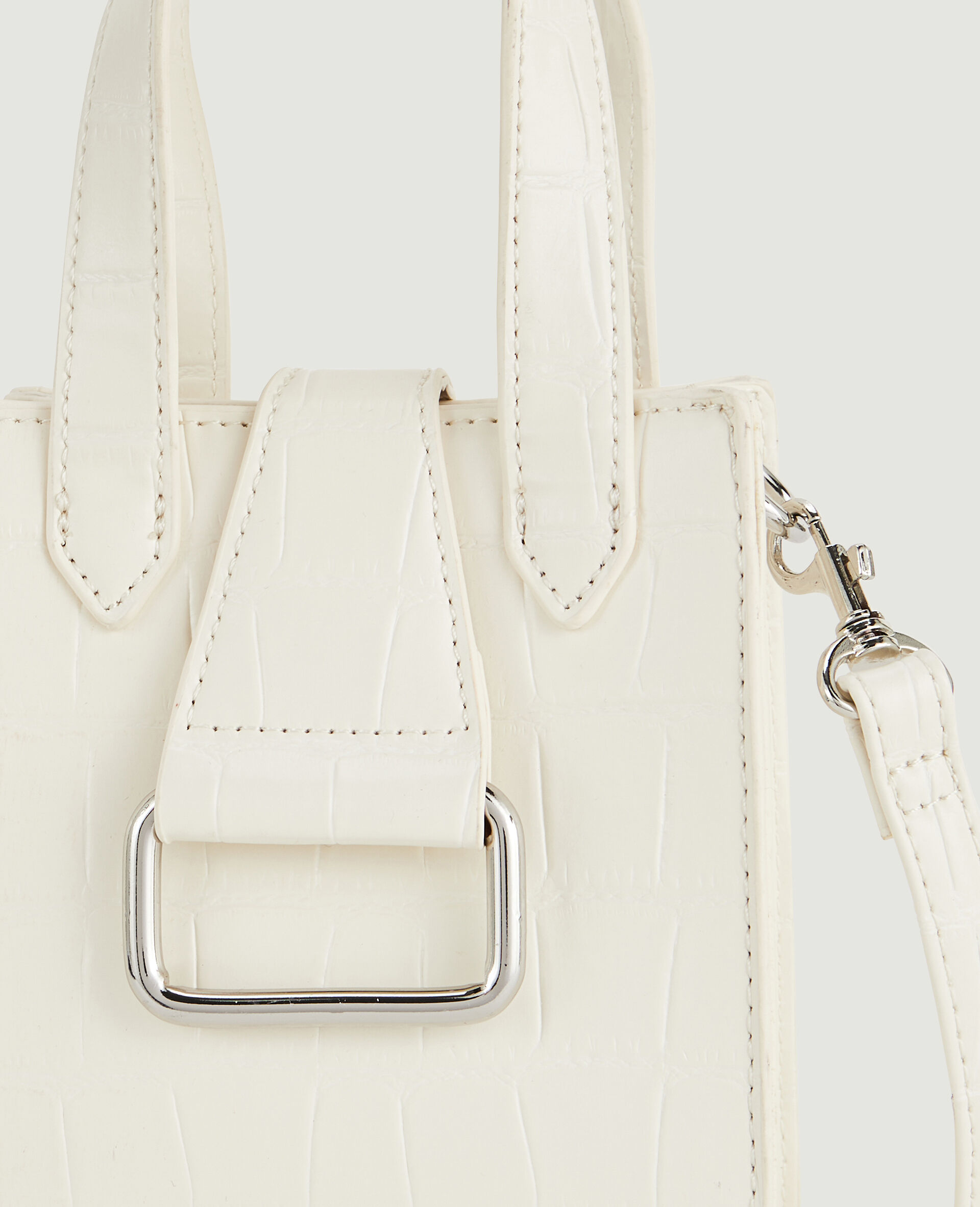 Mini sac avec poignées en simili effet croco - Écru