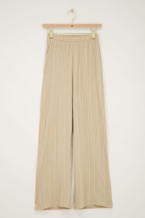 Beige wide leg crinkle broek