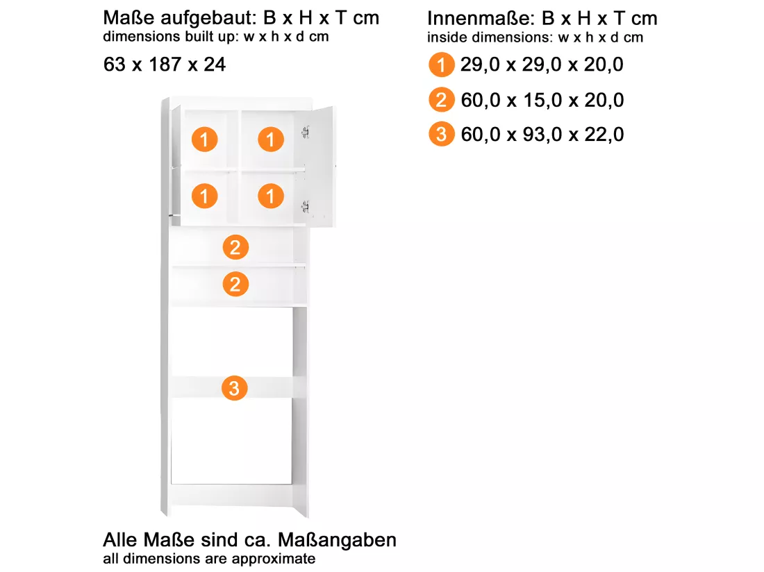 Rangement spécial machine à laver ou wc - L. 63 x H. 187 x P. 24 cm