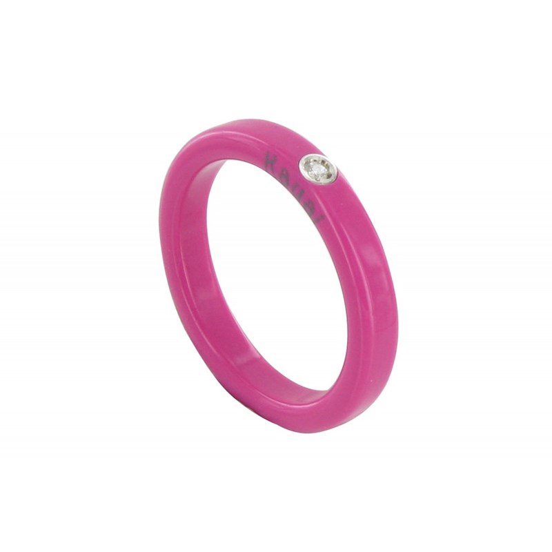 Bague Diamant Blanc Résine Fuchsia et Argent