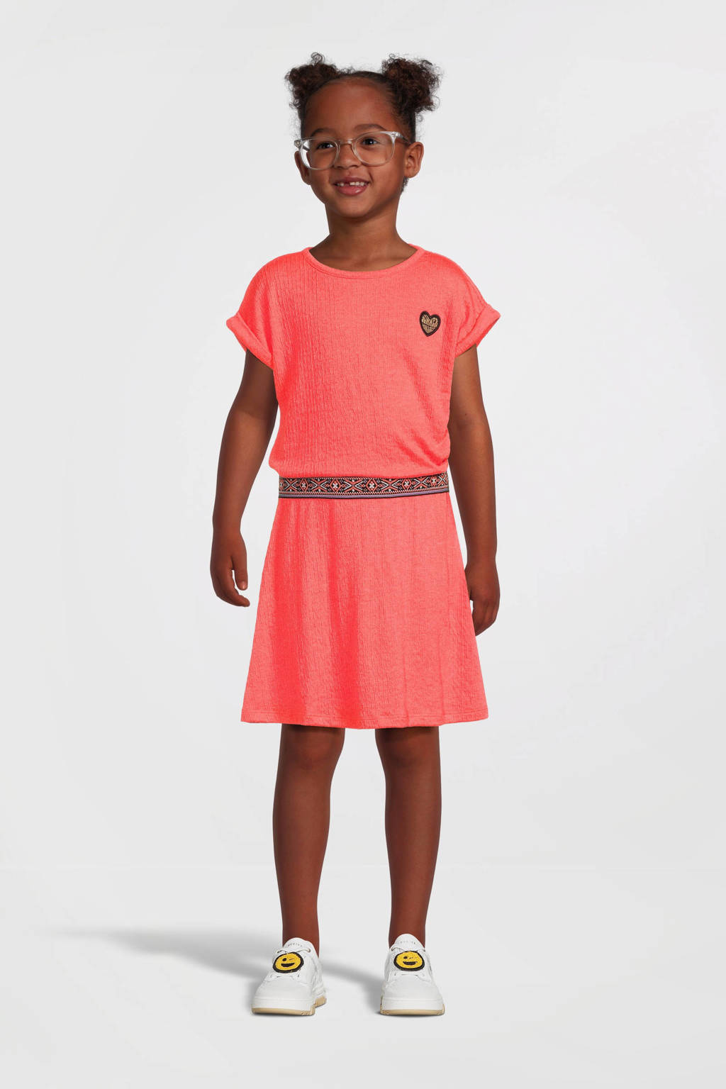 Orange Stars jurk Phileine met all over print koraal
