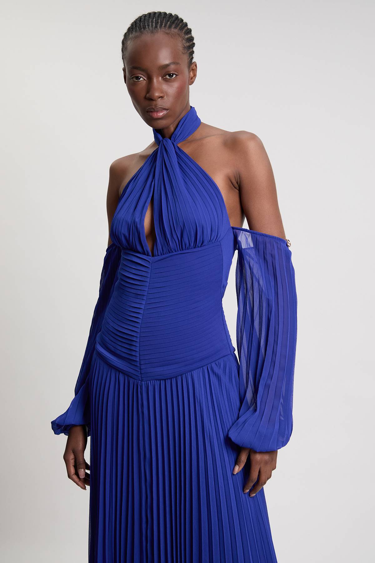 KarenMillen Robe Longue En Georgette Froissée Tissée Avec Épaules Dénudées Petite