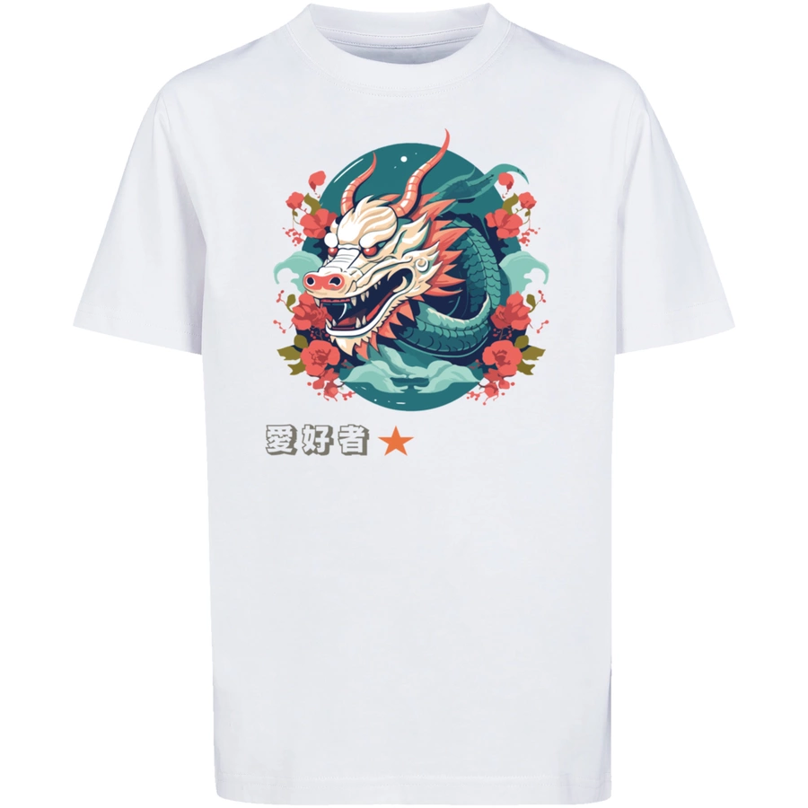 F4NT4STIC T-Shirt Drache mit Blumen weiß