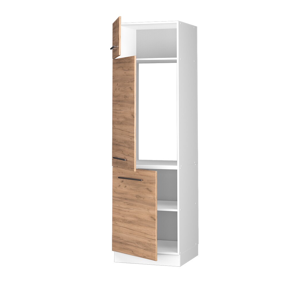 Vicco Kühlumbauschrank Küchenschrank Küchenmöbel Fame-Line Weiß Eiche modern 60 cm Küche Einbauküche Blende Drehtür Einlegeboden Kühlschrank Küchenzeile