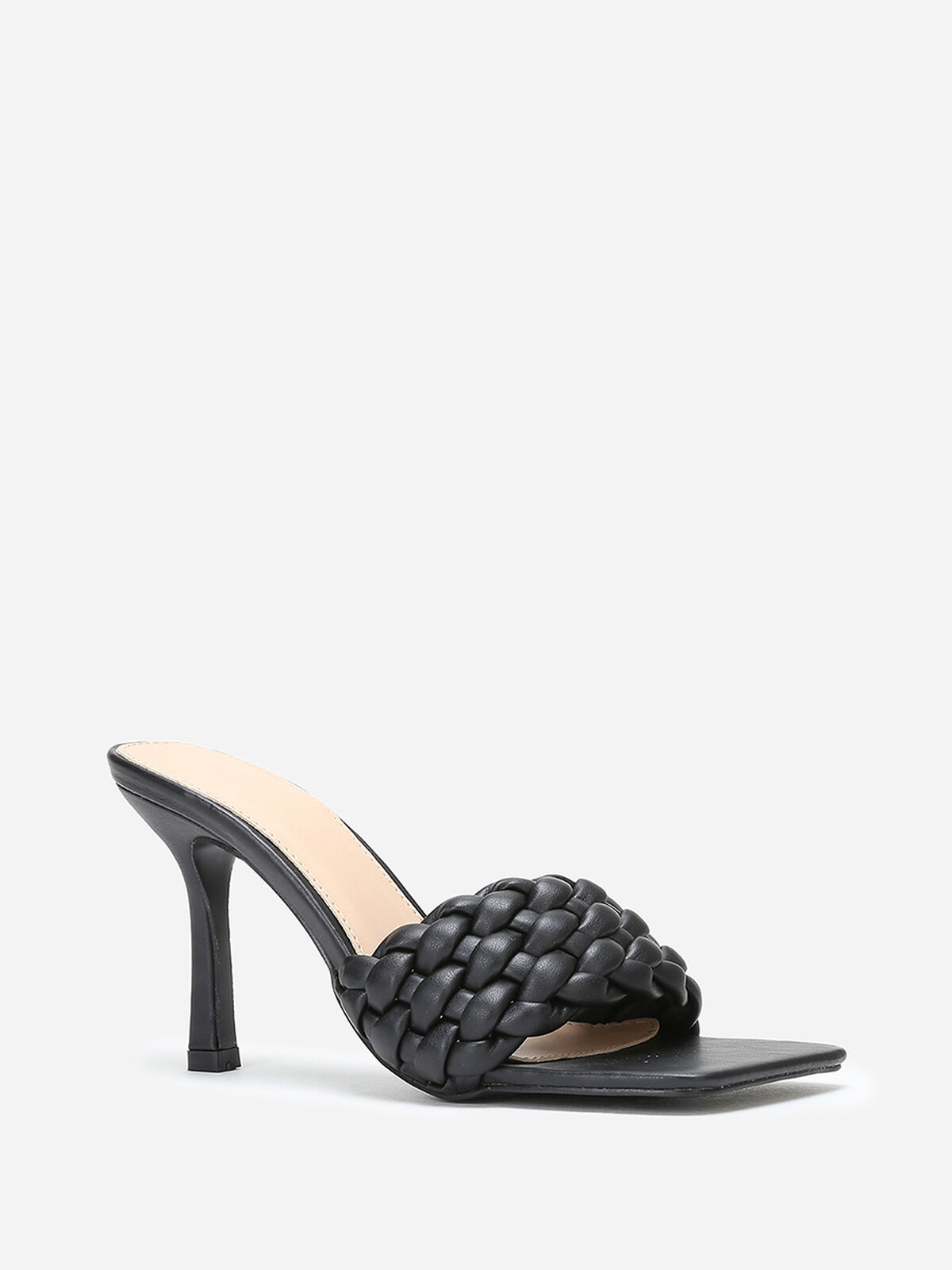 Mules à bride matelassée et tressée- Noir