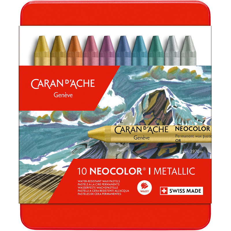 Caran d'Ache Wachsmalstifte Neocolor I, metallic, 10 Stück, assortiert
