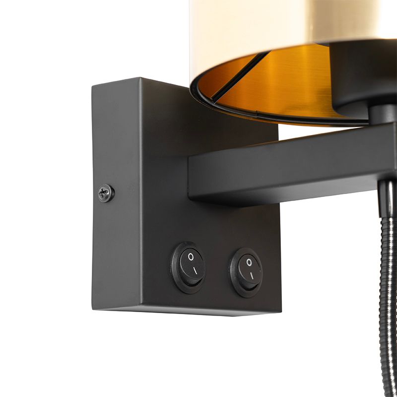 Wandlamp zwart met flexarm en kap goud 15 cm - Brescia
