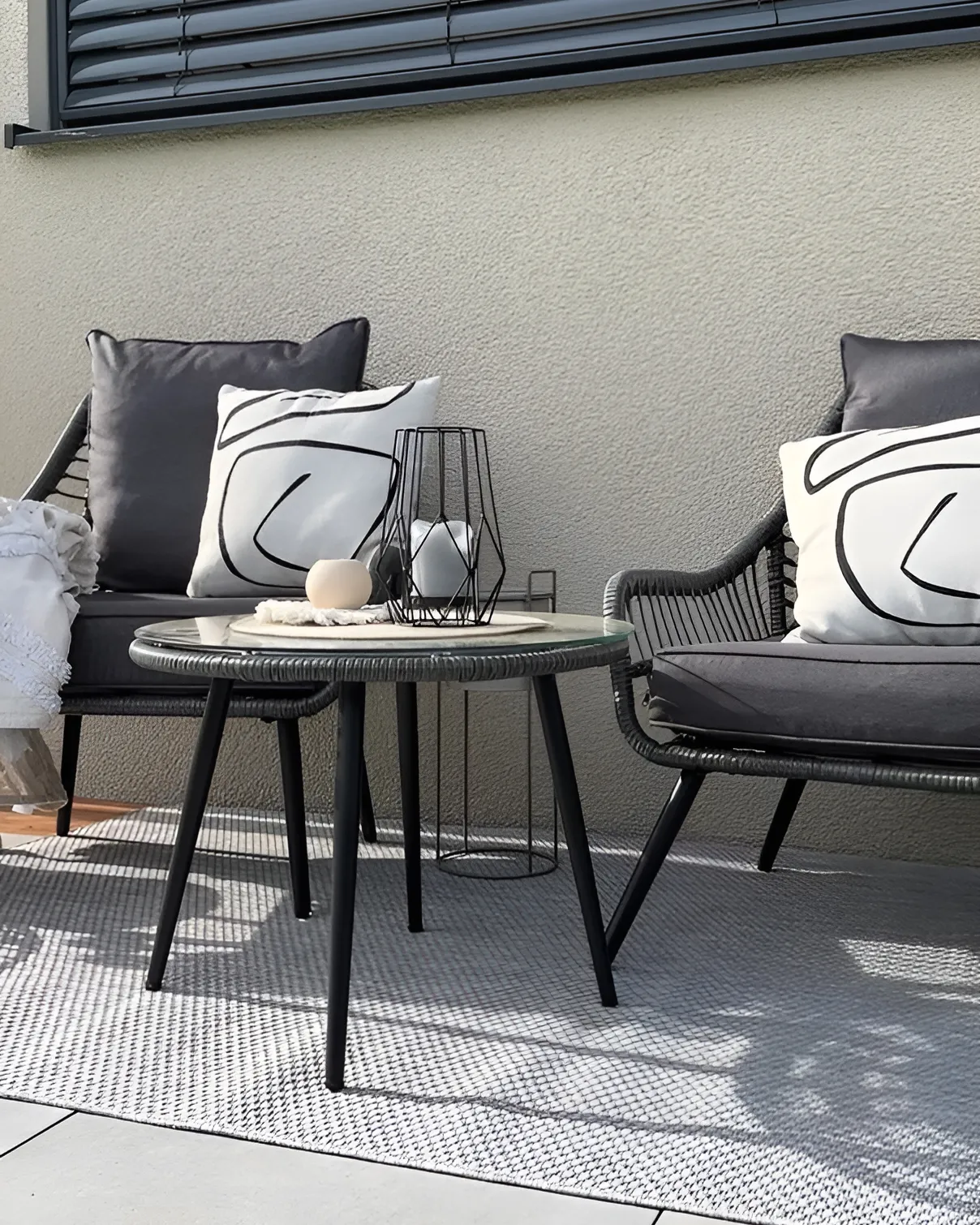 Bistroset met kussens LAURETO PE rotan Grijs