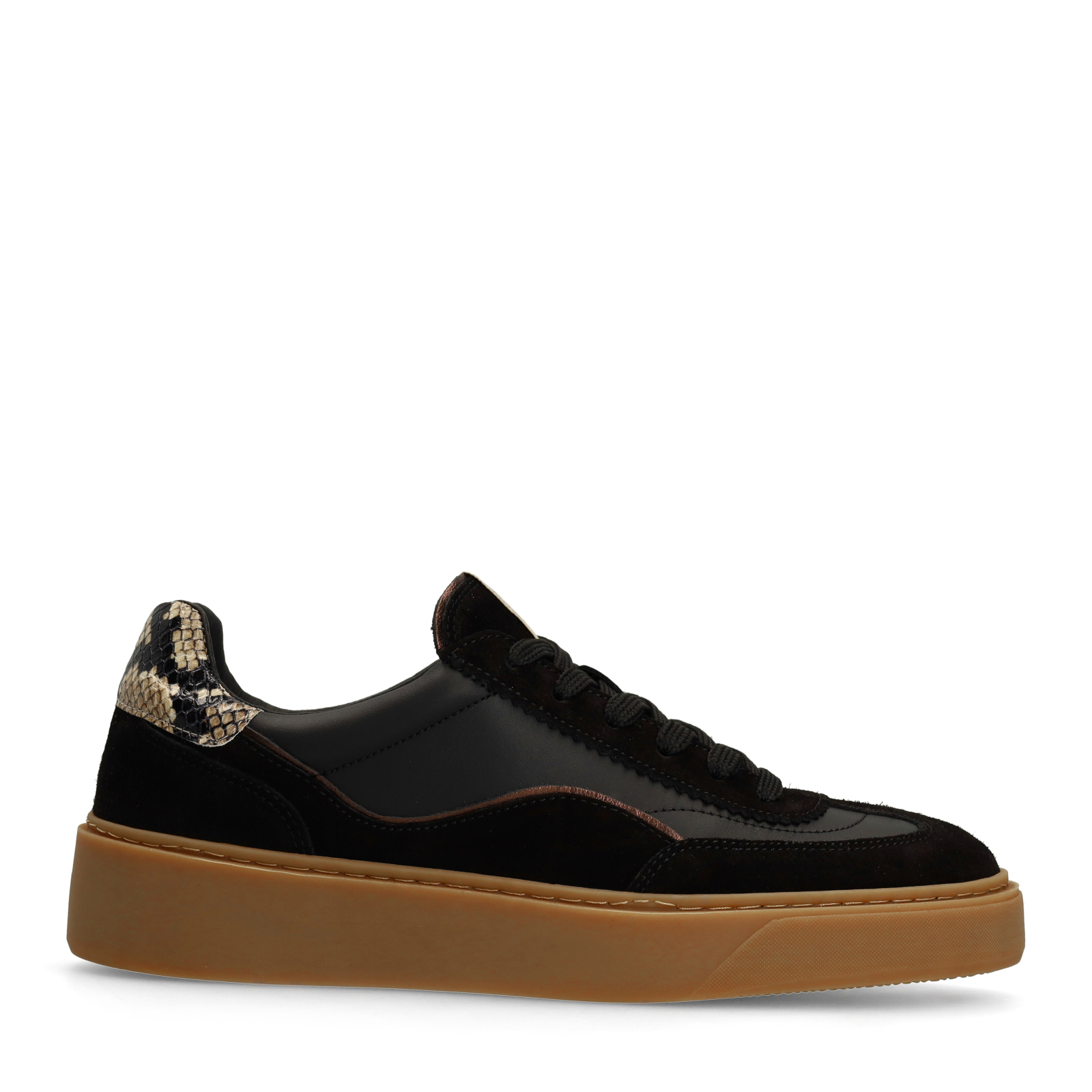 Zwarte leren sneakers met snake detail